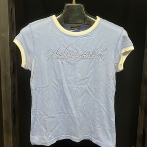 𝅺HARLEY Davidson (official) light blue ringer T-shirt